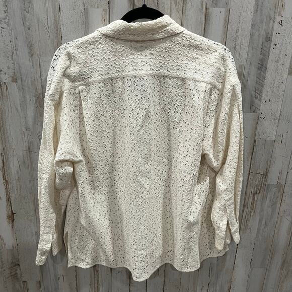 Vintage Express Cream Lace Floral Oversized Button Up Shirt Boho Womens XS - Picture 4 of 6